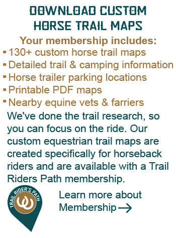 Trail Riders Path membership graphic highlighting custom horse trail maps and rider benefits.
